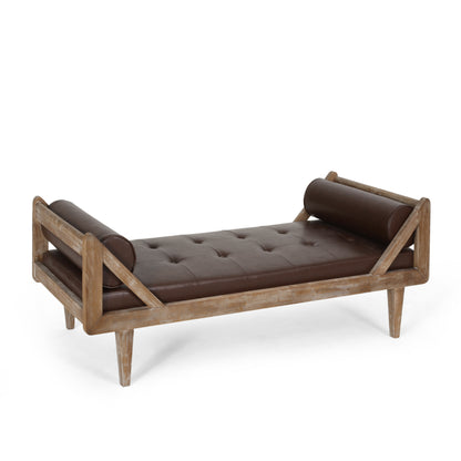 Huller Rustic Tufted Double End Chaise Lounge with Bolster Pillows