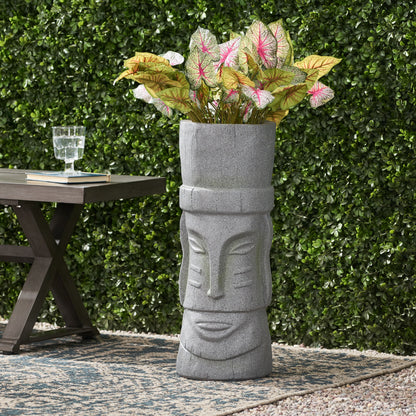 Gomer Outdoor Easter Island Statue Decorative Planter, Stone Gray