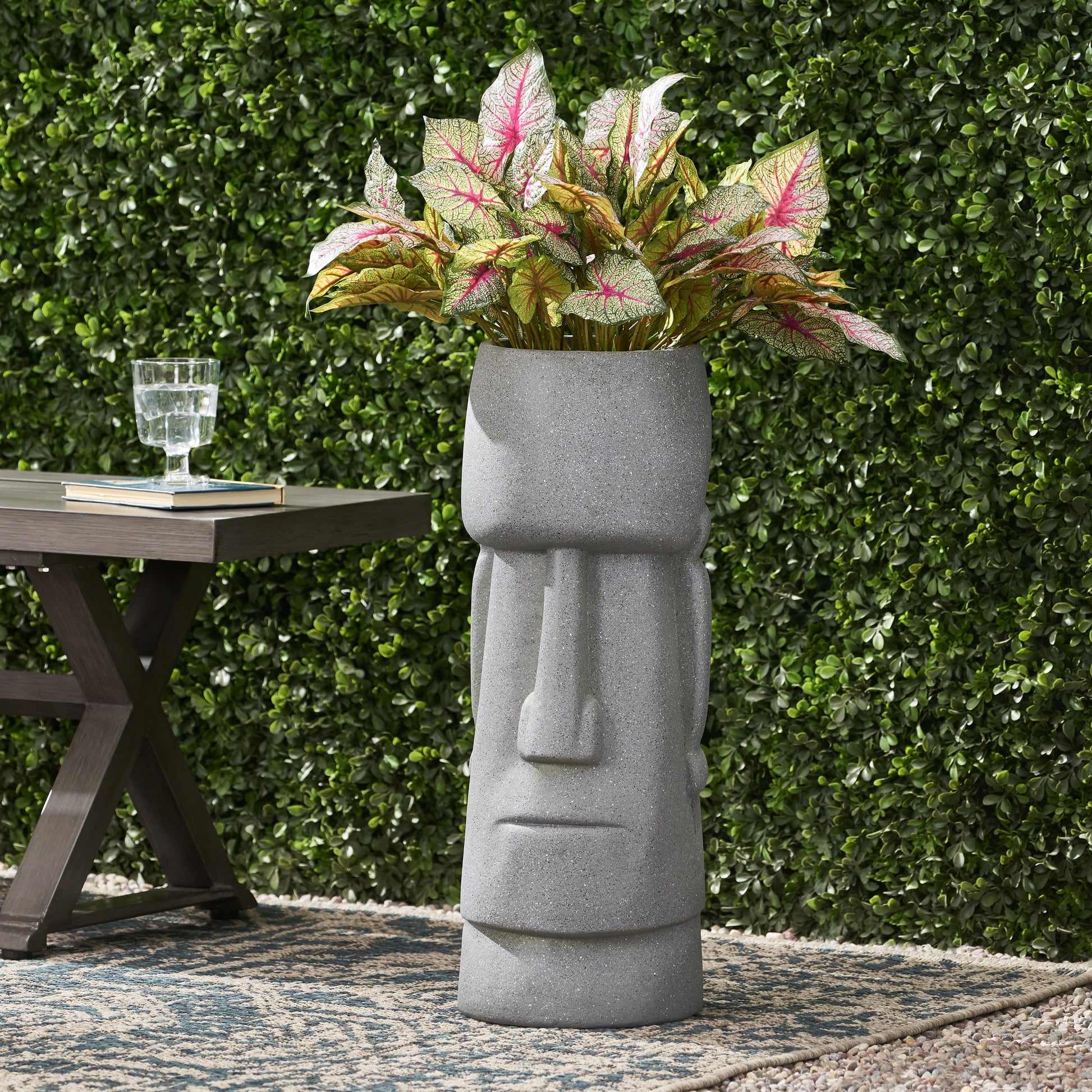 easter island head plant pot Harrod Outdoor Easter Island Statue Decorative Planter, Stone Gray – GDFStudio