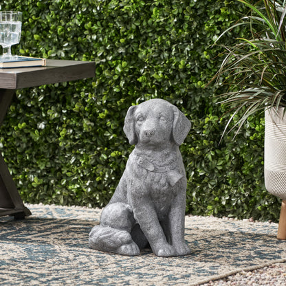 Gary Outdoor Dog Garden Statue, Stone Gray