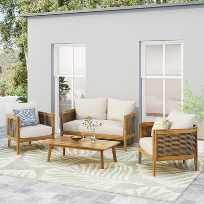 The Crowne Collection Outdoor Acacia Wood 4 Seater Chat Set with Cushions