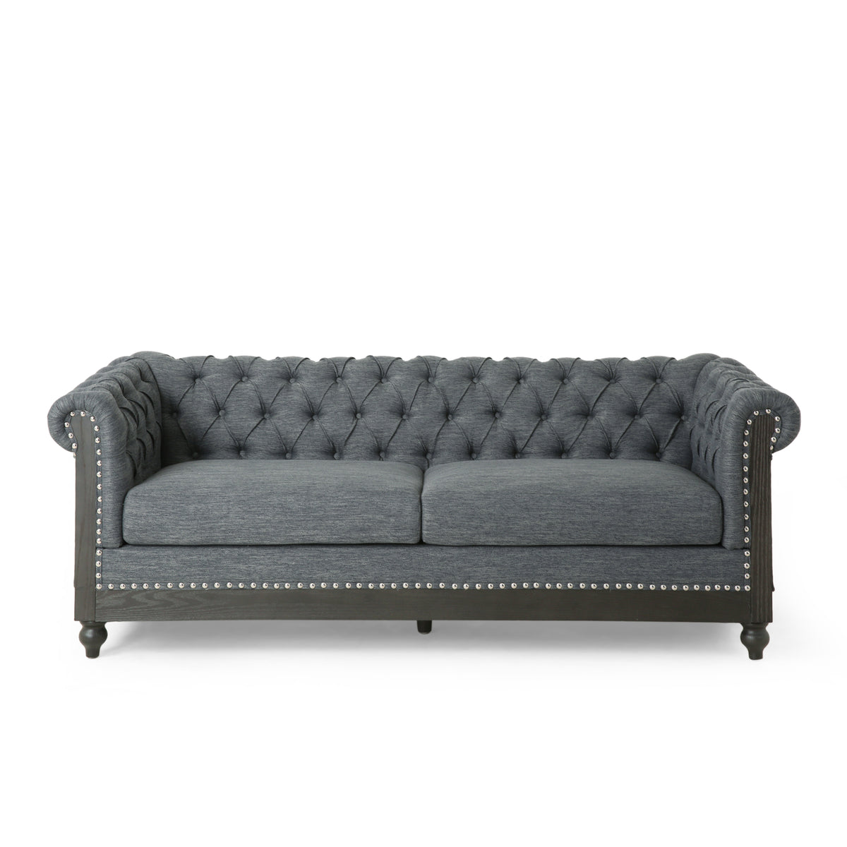 Kinzie Chesterfield Tufted Fabric 3 Seater Sofa with Nailhead Trim ...