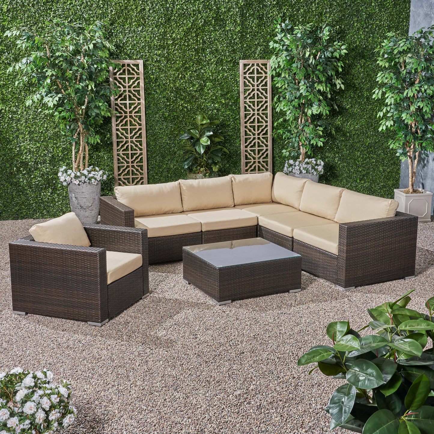 Kyra Outdoor 6 Seater Wicker Sectional Sofa Set with Sunbrella Cushions