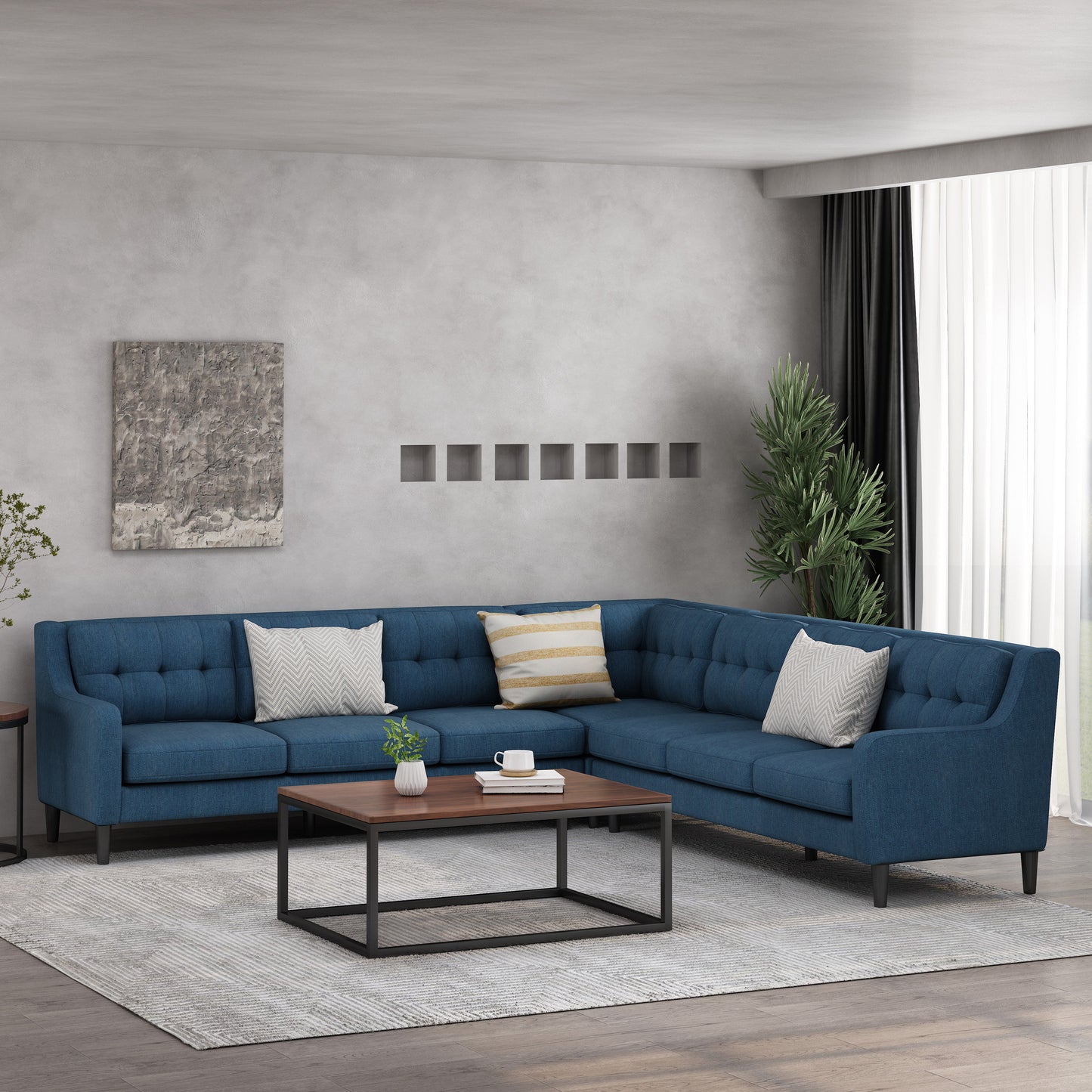 McCone Contemporary Tufted Fabric 7 Seater Sectional Sofa Set