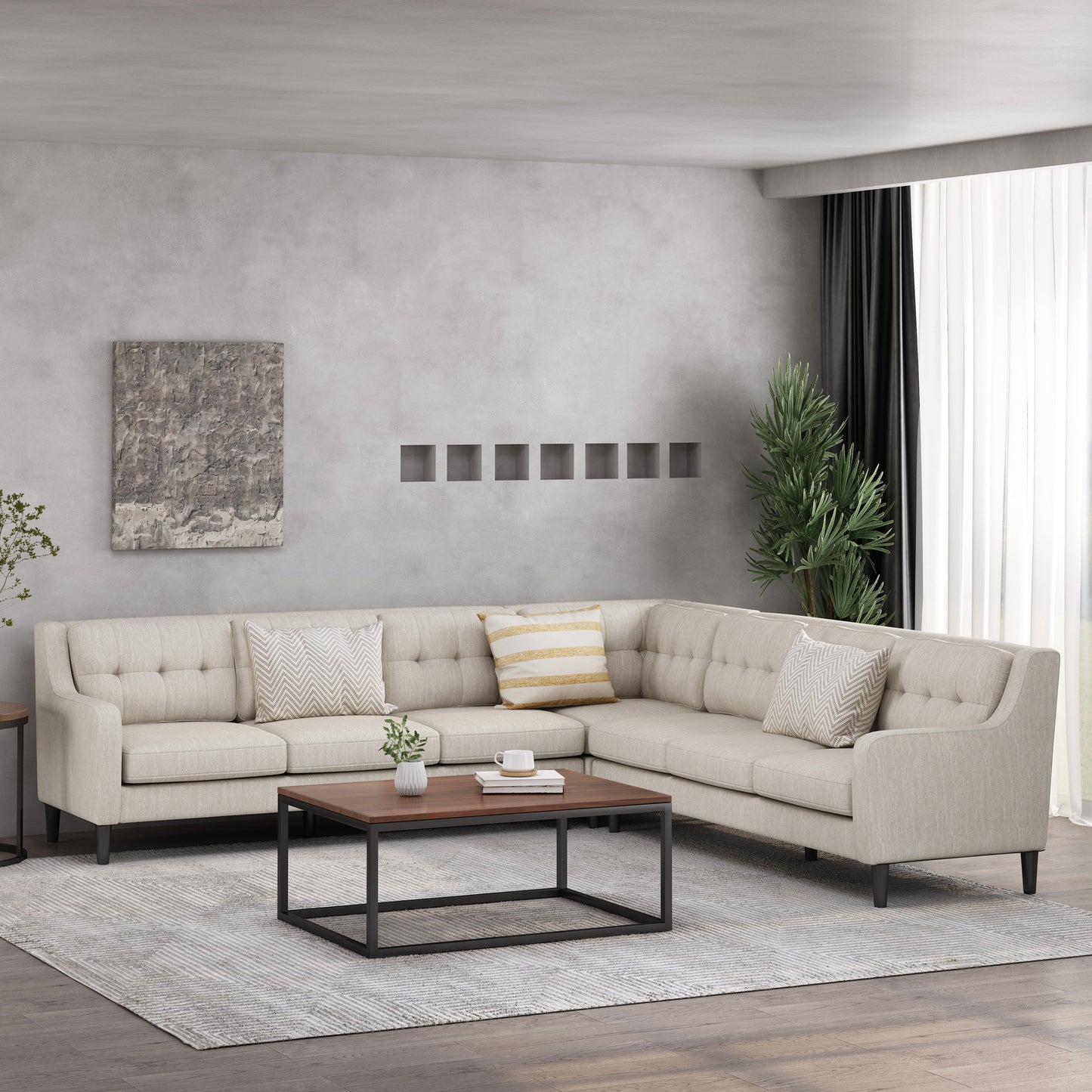 McCone Contemporary Tufted Fabric 7 Seater Sectional Sofa Set