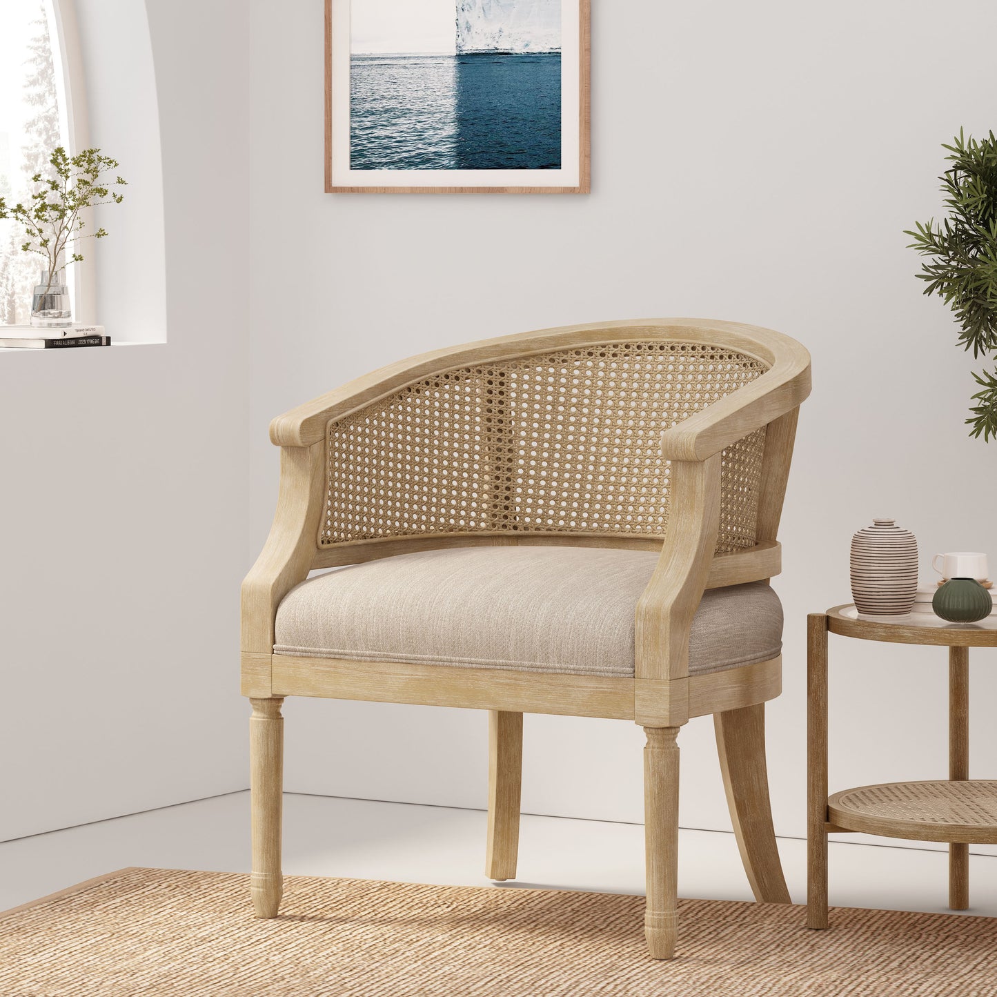 Velie French Country Wood and Cane Accent Chair