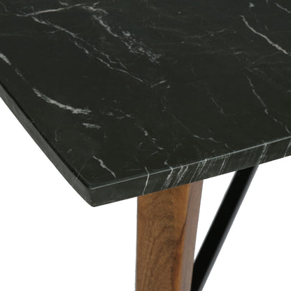 Volney Boho Glam Handcrafted Marble Top Coffee Table, Black and Dark Espresso