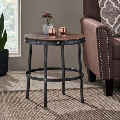 Clopton Modern Industrial Handcrafted Round Mango Wood Side Table, Brown and Antique Gunmetal
