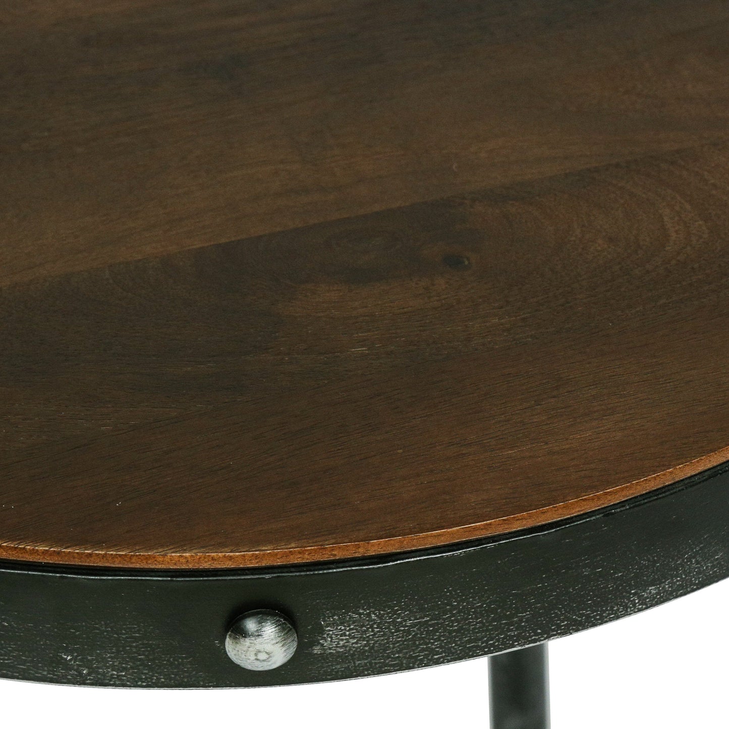 Clopton Modern Industrial Handcrafted Round Mango Wood Side Table, Brown and Antique Gunmetal