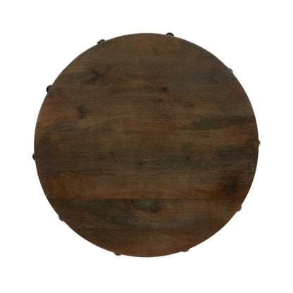 Clopton Modern Industrial Handcrafted Round Mango Wood Side Table, Brown and Antique Gunmetal