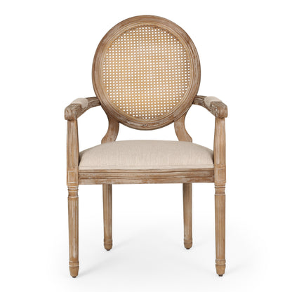 Aisenbrey French Country Wood and Cane Upholstered Dining Chair