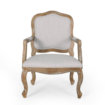 Stene French Country Wood Upholstered Dining Armchair