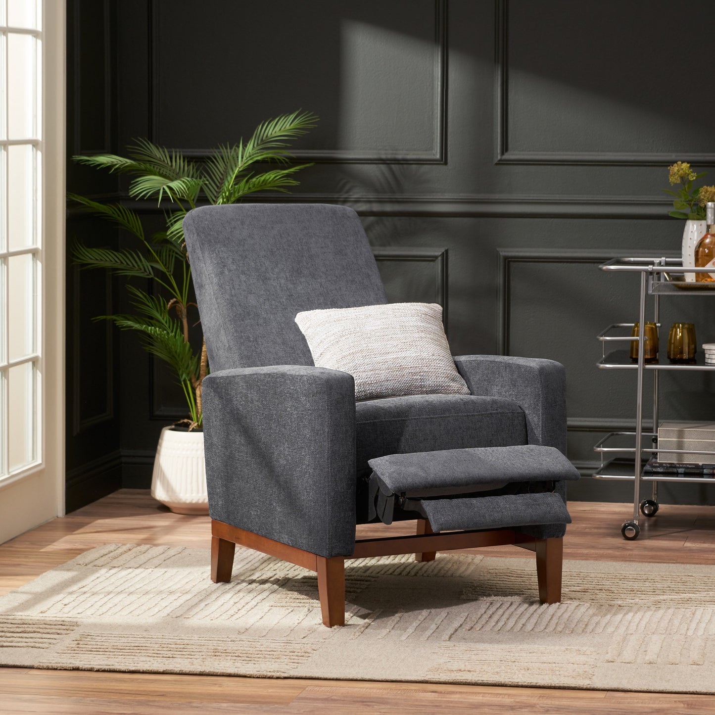 Plevna Contemporary Fabric Upholstered Pushback Recliner