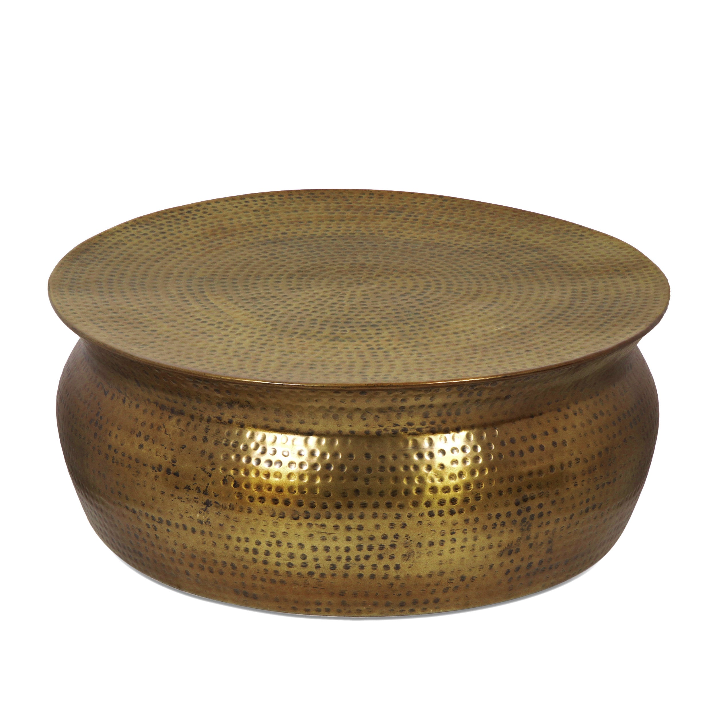 Kenwood Modern Handcrafted Aluminum Drum Coffee Table Aged Brass GDFStudio