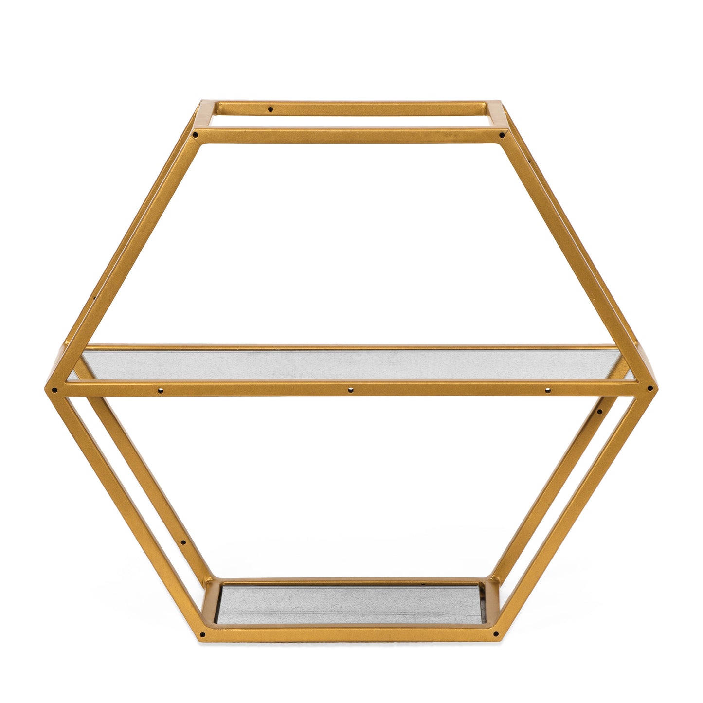 Mohaven Modern Glam Handcrafted Glass 2 Shelf Hexagonal Decorative Shelf, Antique Gold
