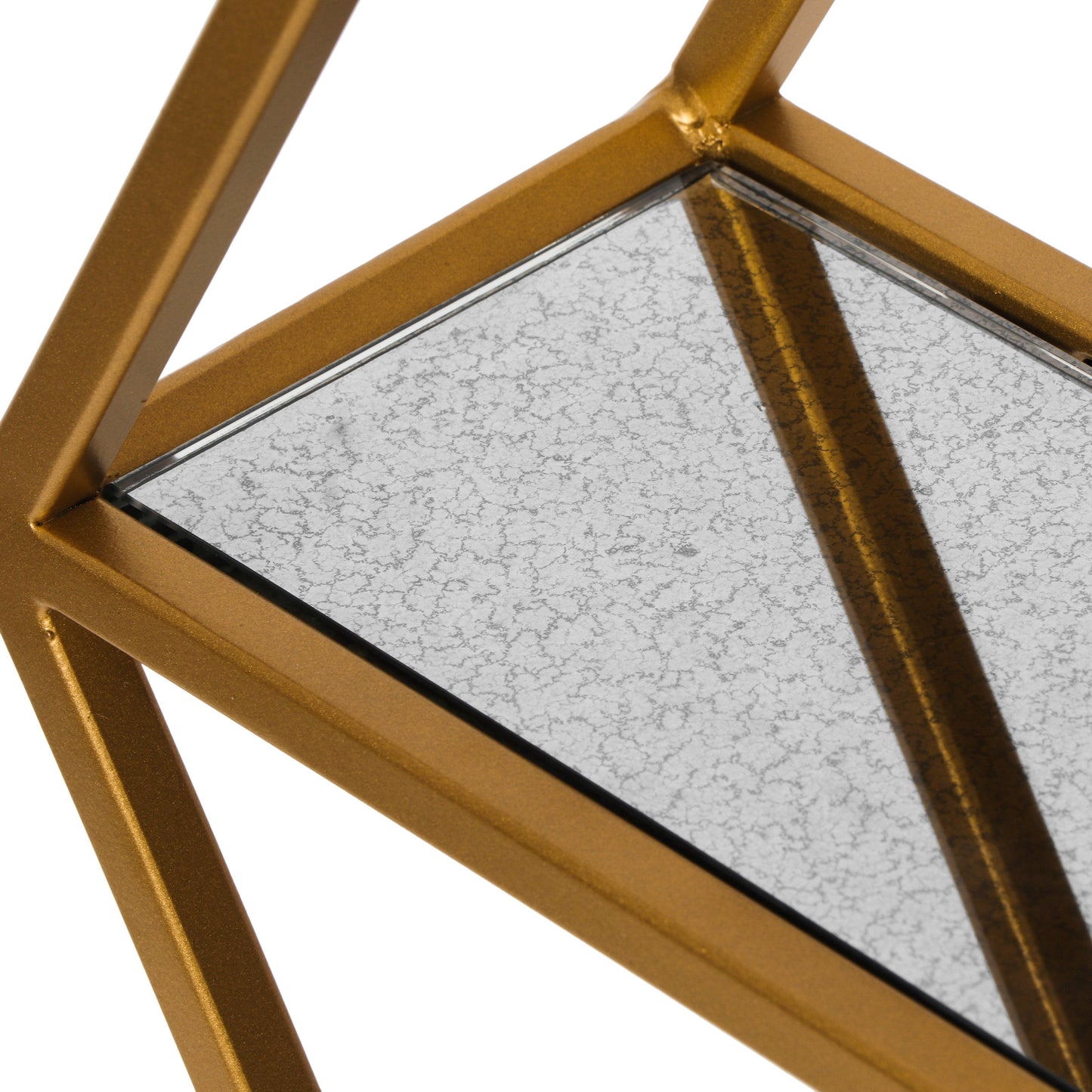 Mohaven Modern Glam Handcrafted Glass 2 Shelf Hexagonal Decorative Shelf, Antique Gold