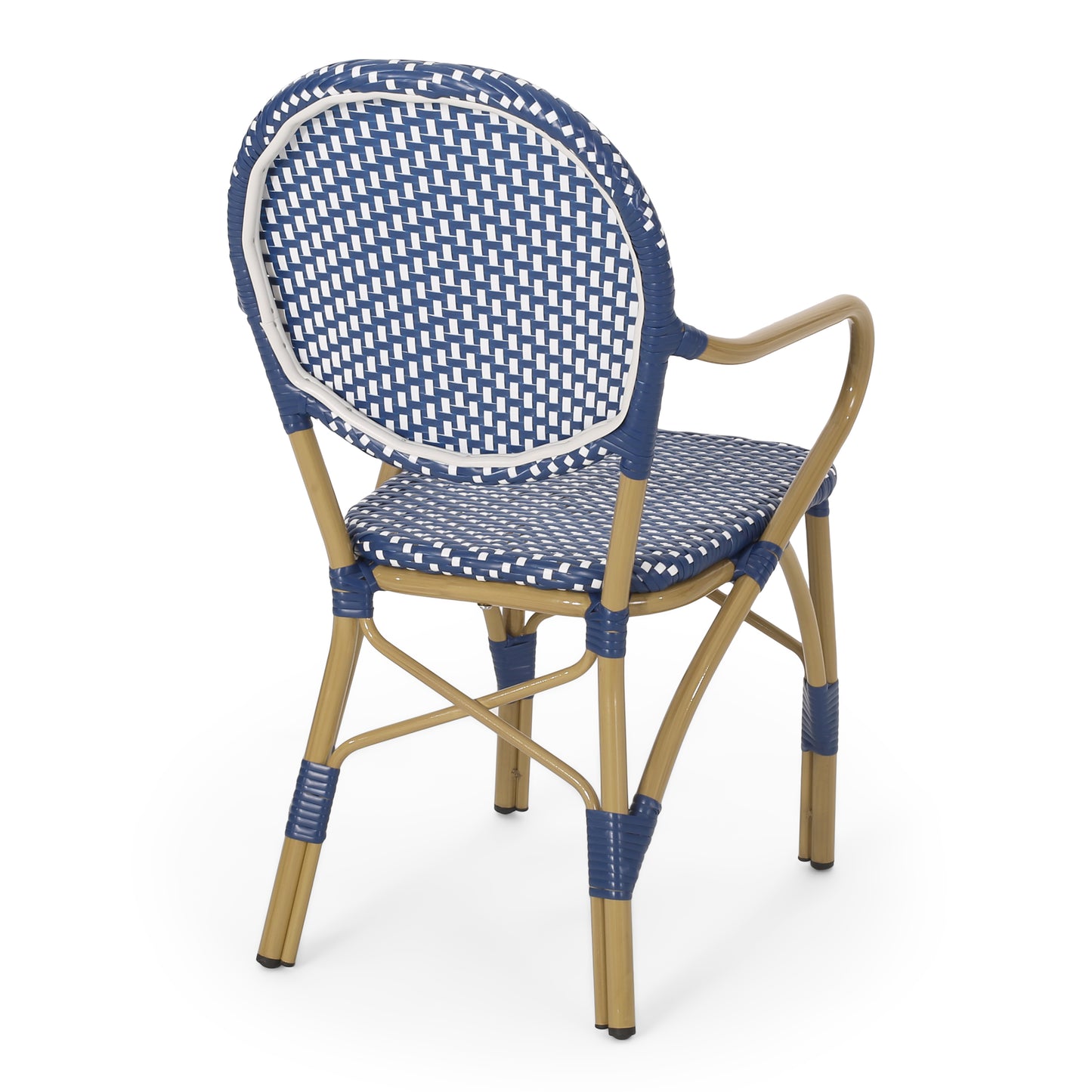 Groveport Outdoor Aluminum French Bistro Chairs, Set of 2, Dark Teal, White, and Bamboo Finish