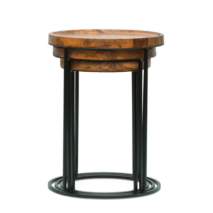 Colwill Modern Industrial Handcrafted Mango Wood Nested Side Tables (Set of 3), Natural and Black