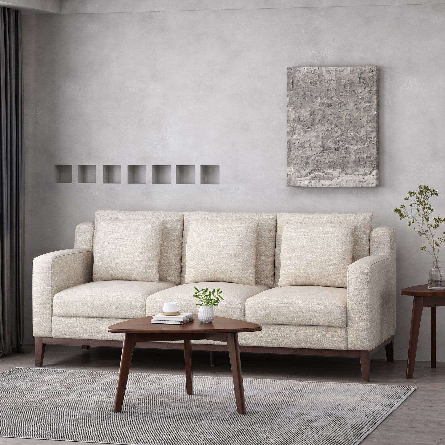Noxon Contemporary Fabric 3 Seater Sofa with Accent Pillows