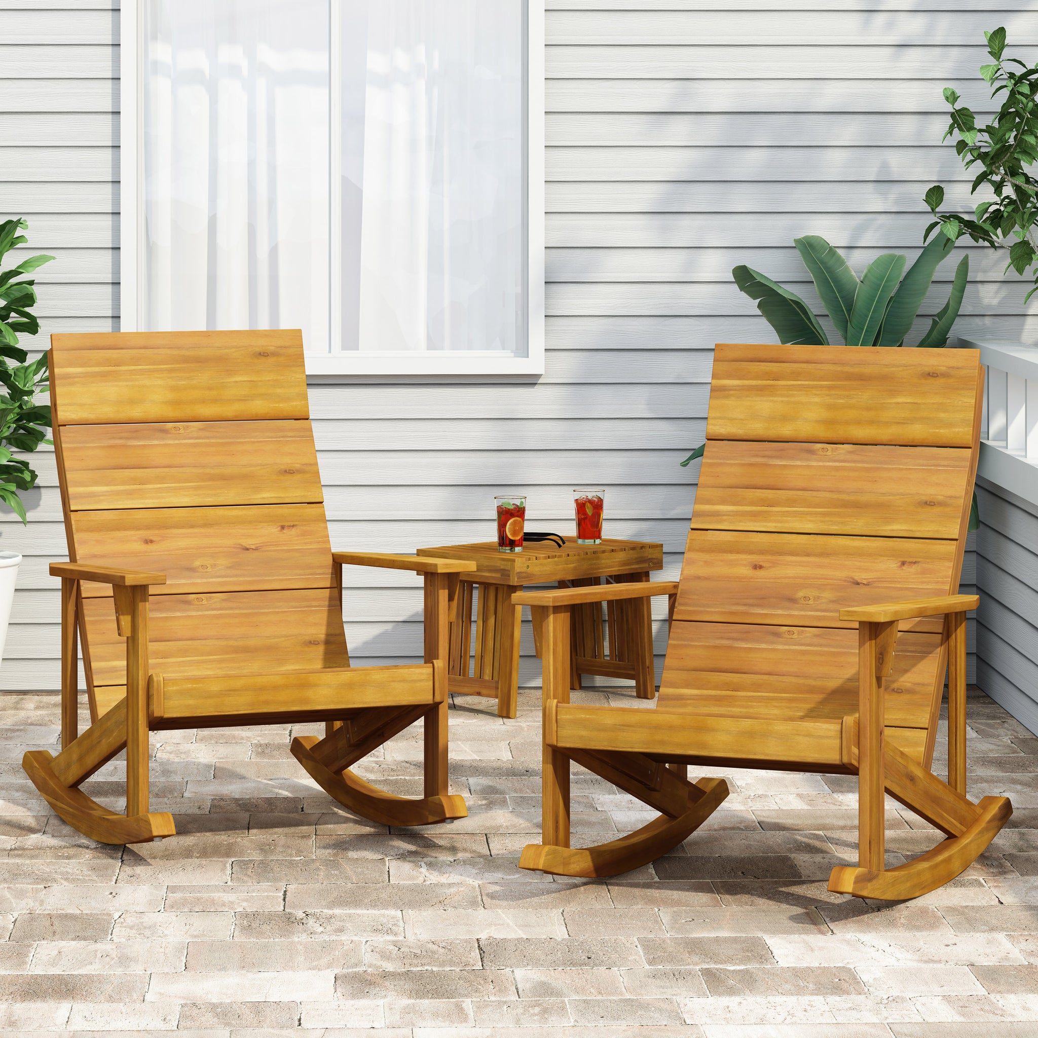 Winder Outdoor Acacia Wood Adirondack Rocking Chair, Set of 2 – GDFStudio