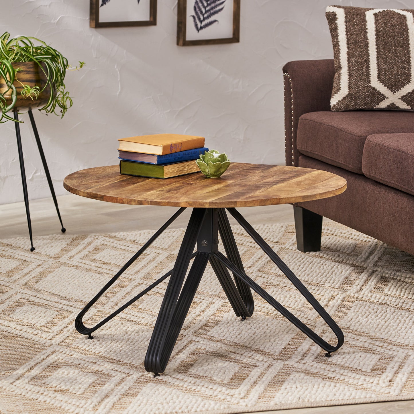 Peniel Modern Industrial Handcrafted Mango Wood Coffee Table, Natural and Black