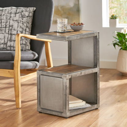 Clary Modern Industrial Handcrafted Mango Wood Side Table, Natural and Gray