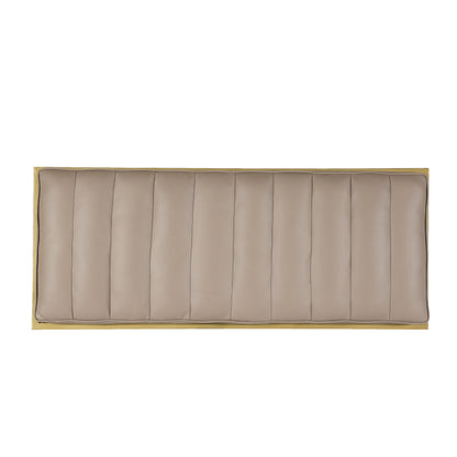 Jill Contemporary Handmade Channel Stitch Ottoman Bench, Dark Cream and Matte Gold