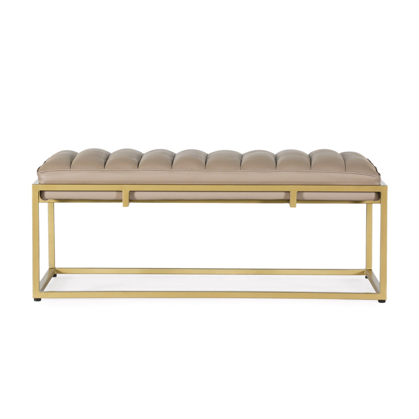 Jill Contemporary Handmade Channel Stitch Ottoman Bench, Dark Cream and Matte Gold