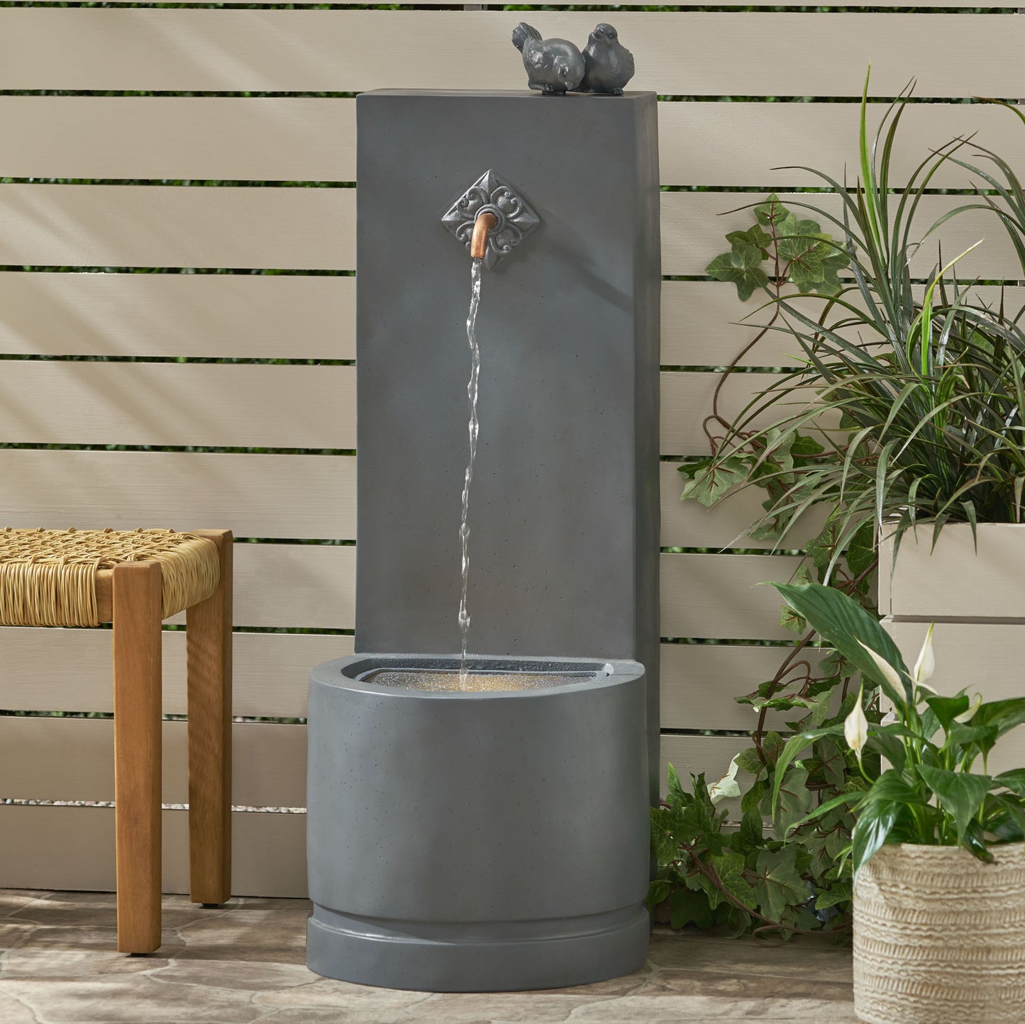 Terra Outdoor Single Spout Bird Fountain, Gray