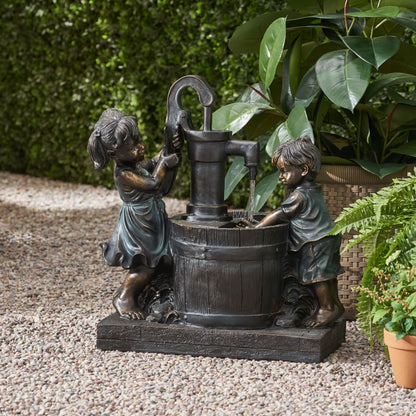 Rayle Outdoor Children at Water Pump Fountain, Dark Brown