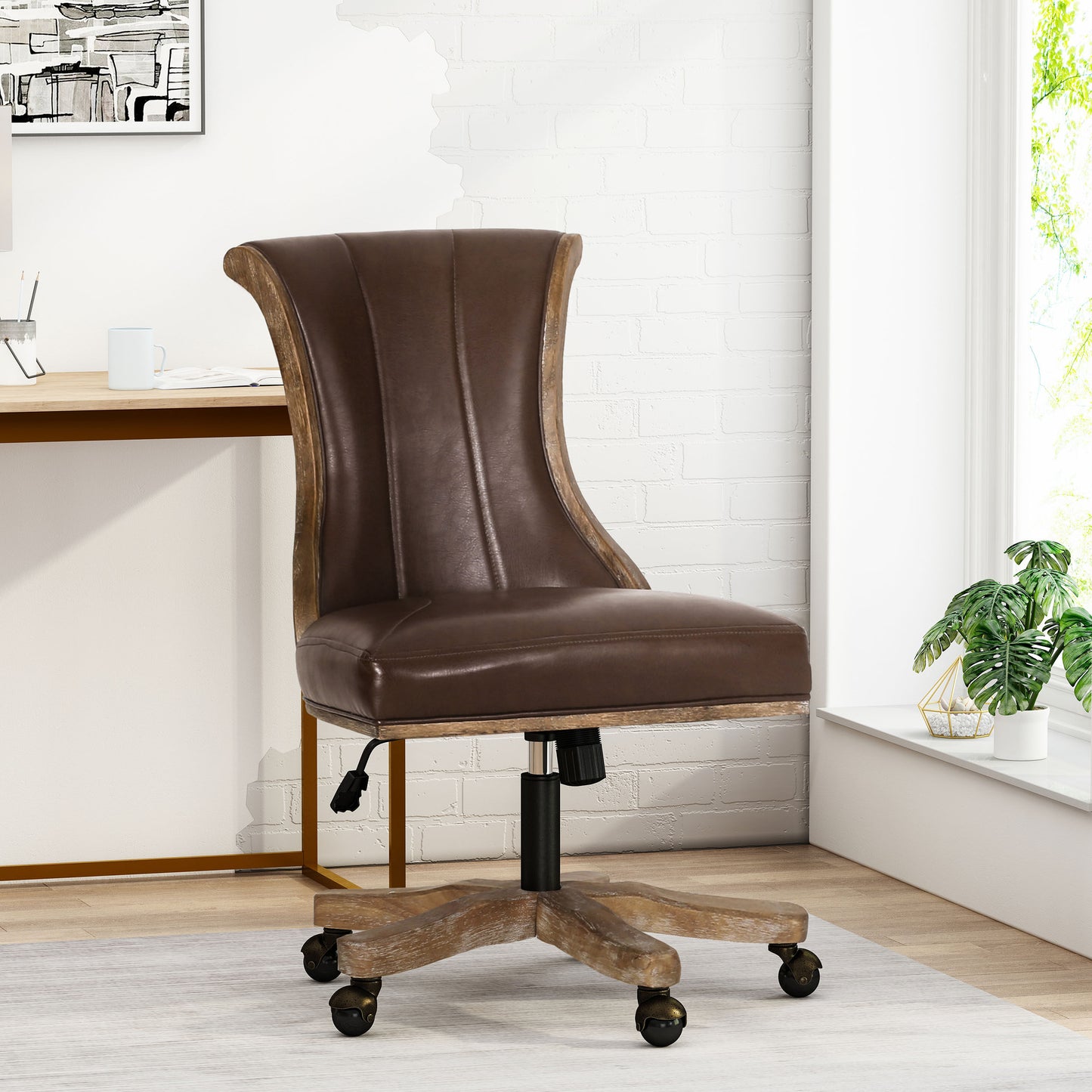 Andrea Contemporary Upholstered Roll Back Swivel Office Chair