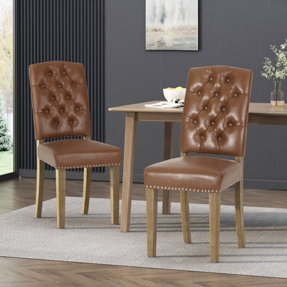 Frances Contemporary Faux Leather Tufted Dining Chairs with Nailhead Trim, Set of 2