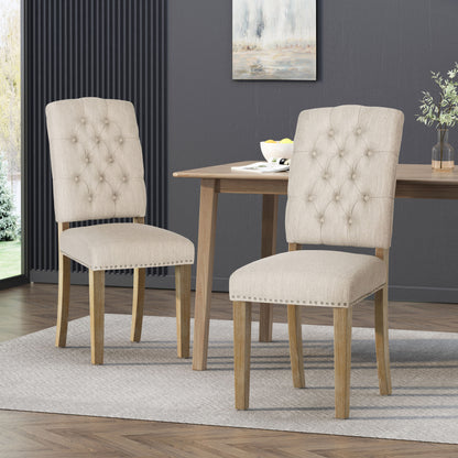 Frances Contemporary Fabric Tufted Dining Chairs with Nailhead Trim, Set of 2