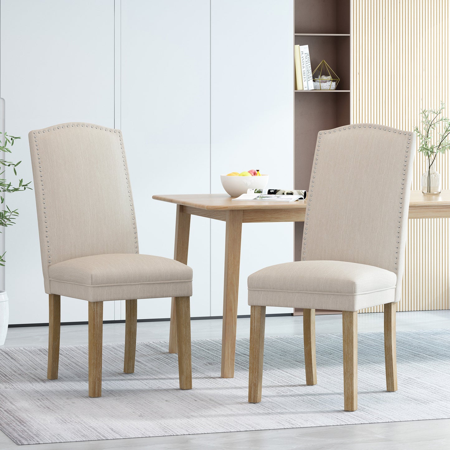 Geromin Contemporary Fabric Dining Chairs with Nailhead Trim, Set of 2