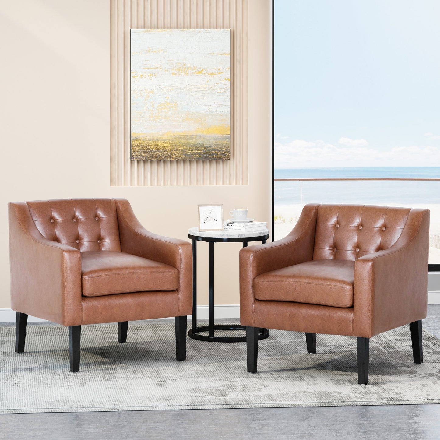 Aragon Contemporary Faux Leather Tufted Accent Chairs, Set of 2