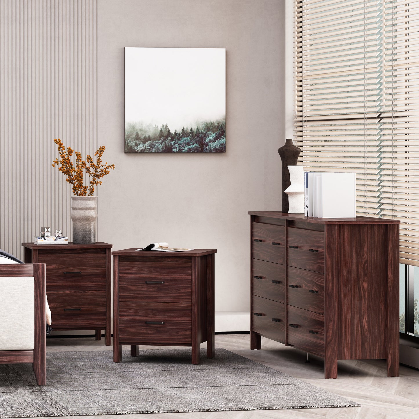 Titeca Contemporary 3 Piece Double Dresser and Nightstand Set