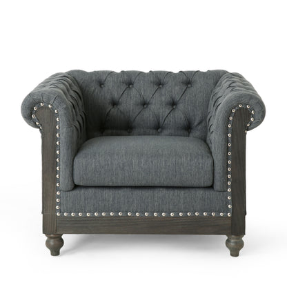 Batavia Chesterfield Tufted Fabric Club Chair with Nailhead Trim