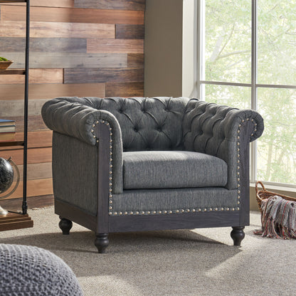 Batavia Chesterfield Tufted Fabric Club Chair with Nailhead Trim