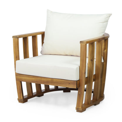 Wallowa Outdoor Acacia Wood Club Chair with Cushions, Teak and Beige