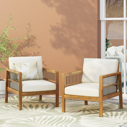 Sagewood Outdoor Acacia Wood Club Chairs with Cushions, Set of 2, Teak and Beige
