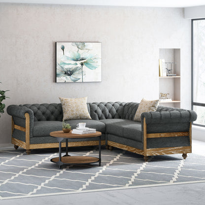 Alejandro Chesterfield Tufted Fabric 5 Seater Sectional Sofa with Nailhead Trim
