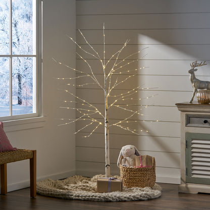 Ammy 5-Foot Pre-Lit 200 Warm White LED Artificial Twig Birch Tree, White