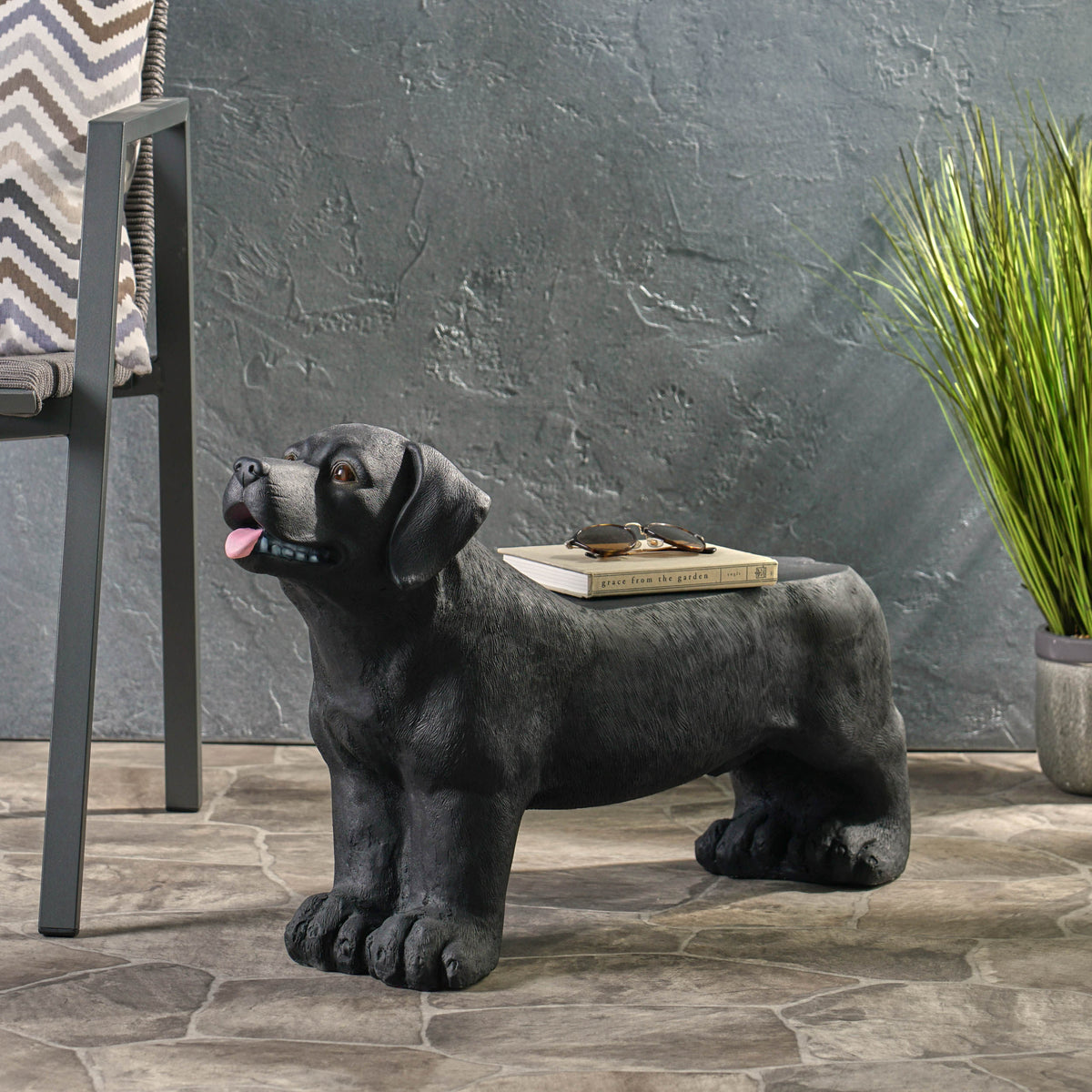 Cullimore Outdoor Labrador Dog Garden Bench, Matte Black – GDFStudio