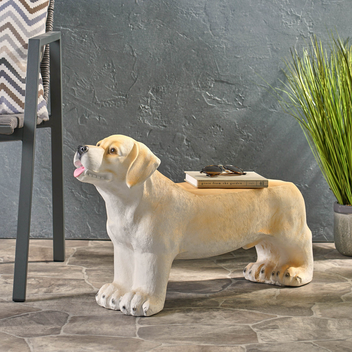 Hargis Outdoor Labrador Dog Garden Bench, Light Brown – GDFStudio