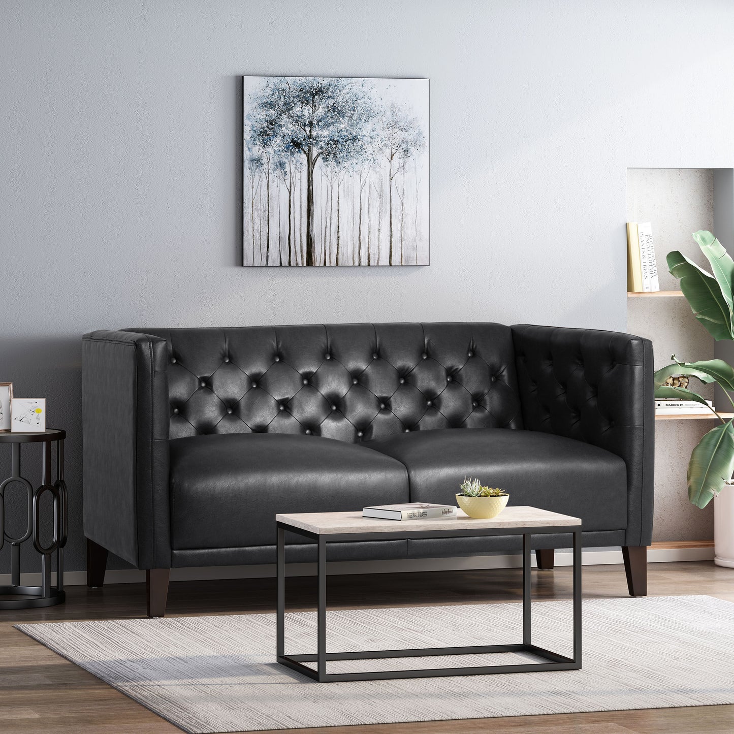 Drache Contemporary Upholstered Tufted Loveseat