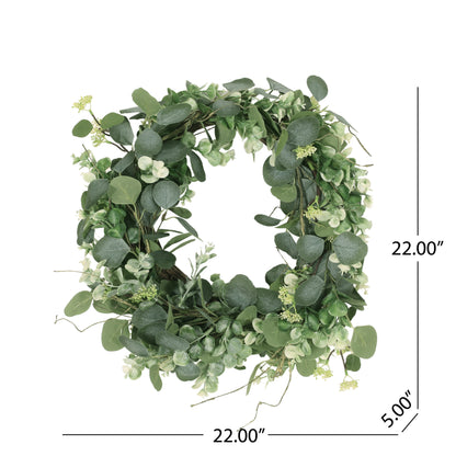 Mauhaut 22" Floral Eucalyptus Artificial Wreath, Green