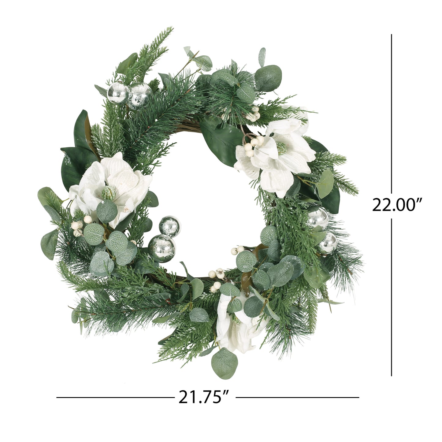 McKone 21.75" Eucalyptus and Pine Artificial Wreath with Magnolias, Green and White