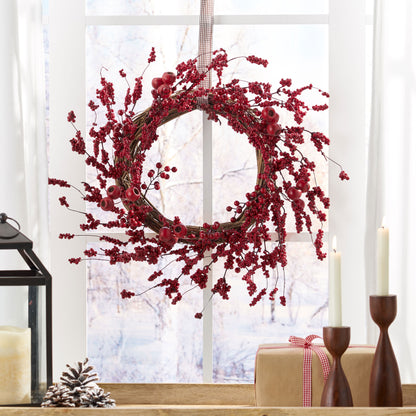 Geddes 23.5" Mixed Berry Artificial Wreath, Red