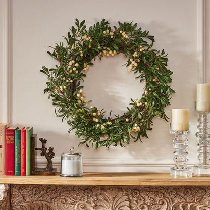 Mina 29" Snowberry Artificial Wreath, Green and White