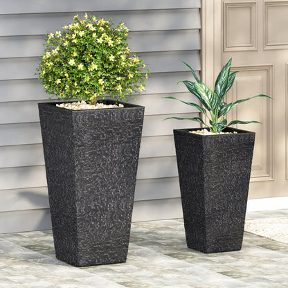 Tengren Outdoor Medium and Small Cast Stone Planters, Set of 2, Gray